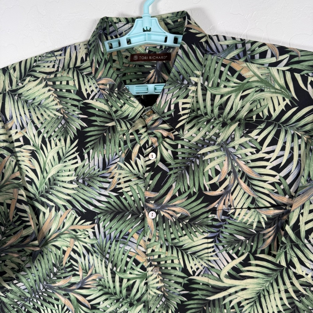 Tori Richard Shirt Mens 2XL Black Green Hawaiian Camp Floral Jungle Island